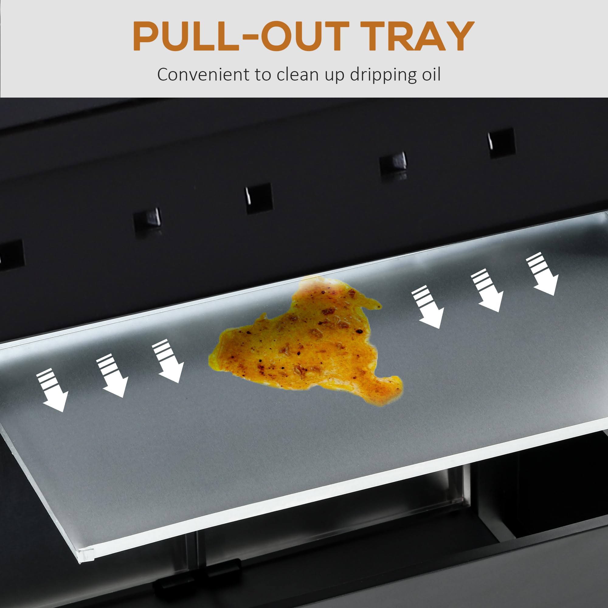 Outsunny Grill gazowy 11,6 kW, na kółkach, z 4 palnikami ze stali nierdzewnej, termometrem, płytą grzejną, otwieraczem do butelek, półki boczne, grill ogrodowy na balkon, 110 x 50 x 100 cm