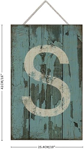 Vista 223 de Letrero colgante de madera con letra A, letrero de madera, decoración del hogar, 26 letras del alfabeto de metal, placa de madera, decoración