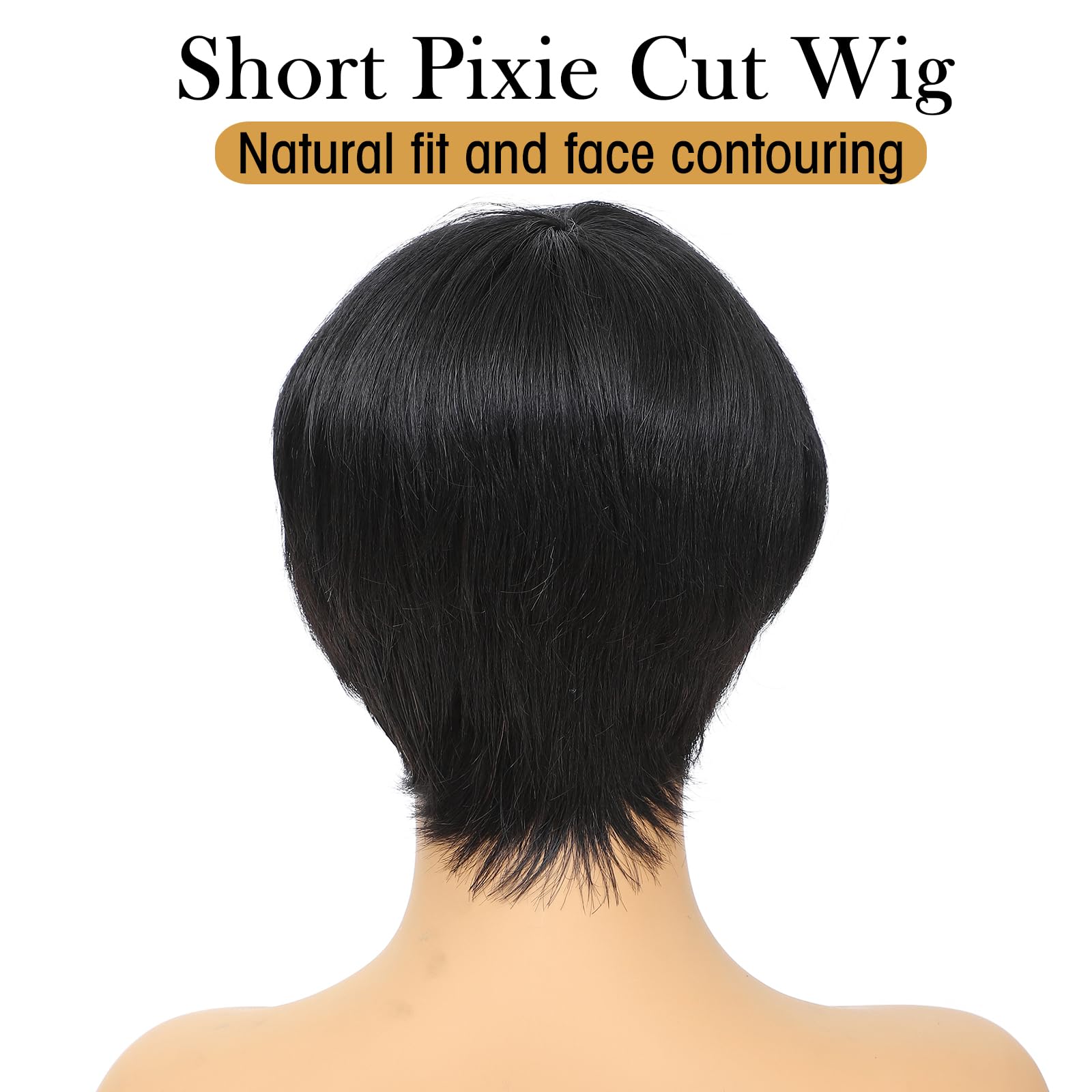 Short Pixie Cut Wig Human Hair Glueless Machine Made Wear and Go Amazon.com : Pixie Cut Wig Human Hair Wigs Put on and Go  main image 2