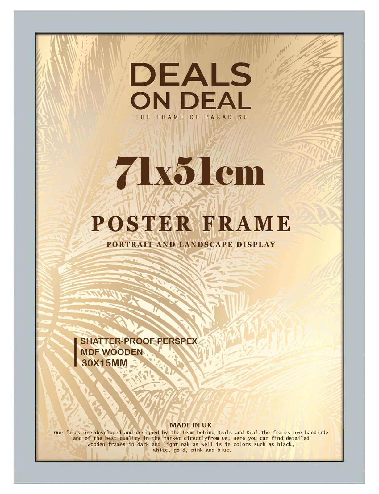 DEALS ON DEAL® Modern Large Poster Frame 51x71cm Mdf Wooden Picture Frames 71cm x 51cm for Jigsaw Puzzles/Shatter-Proof Front Vertical/Horizontal Mounting For Home & Office Décor-Silver