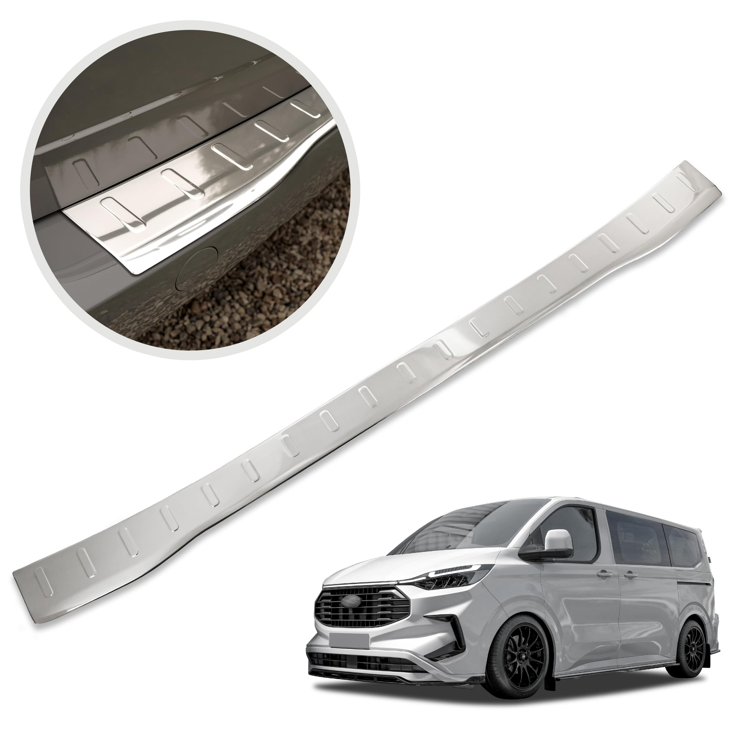 CHROMEMASTER | Protezione Paraurti Posteriore Compatibile con Ford Tourneo Custom 2023+; Acciaio inossidabile, Lucidato, Cromo; Proteggi il Paraurti Posteriore della tua Auto dai Danni