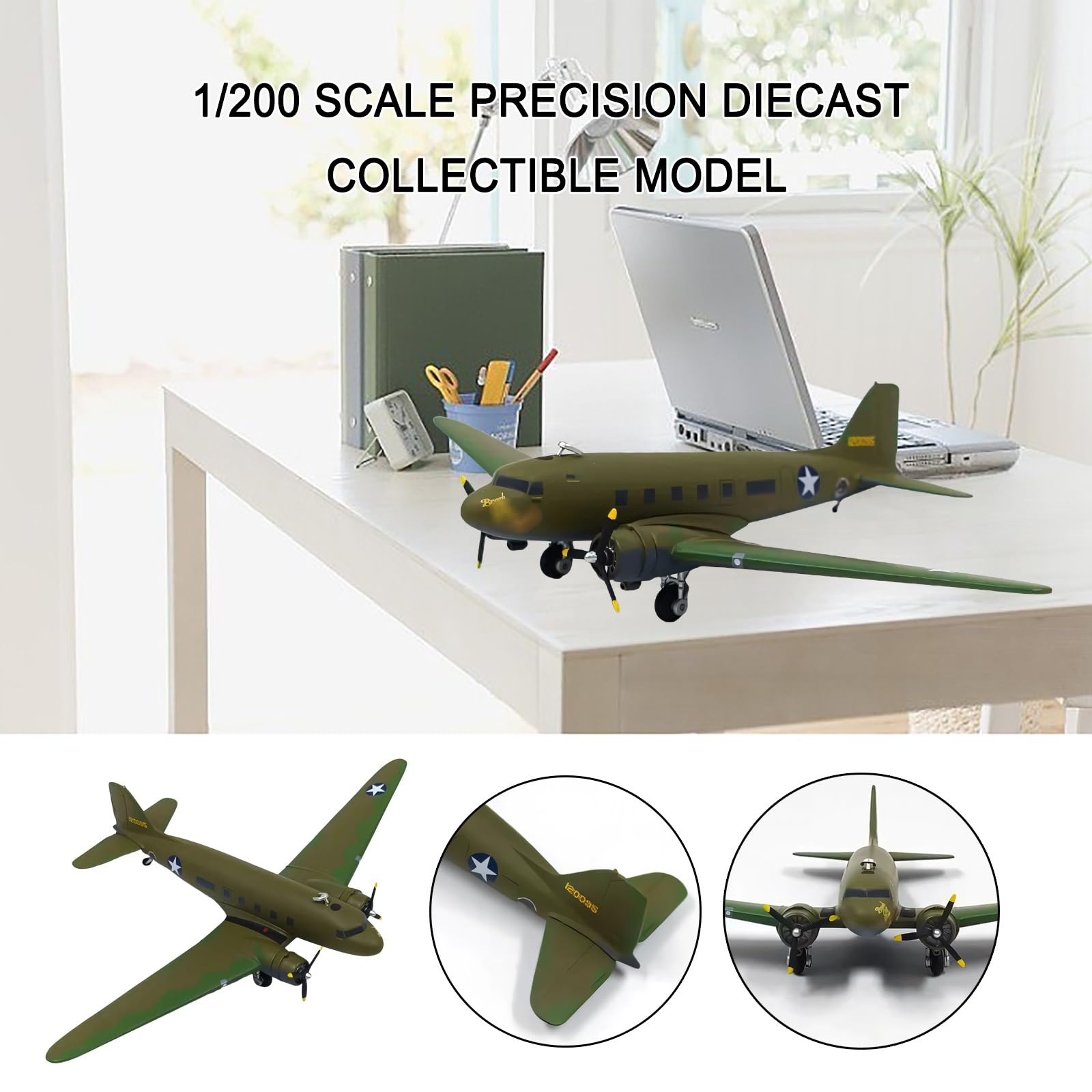 Modello aereo trasporto militare 1:200 C-53 pressofuso ad alta precisione con espositore accurato for collezionisti adulti, perfetto for decorazione domestica, esposizione ufficio, regali