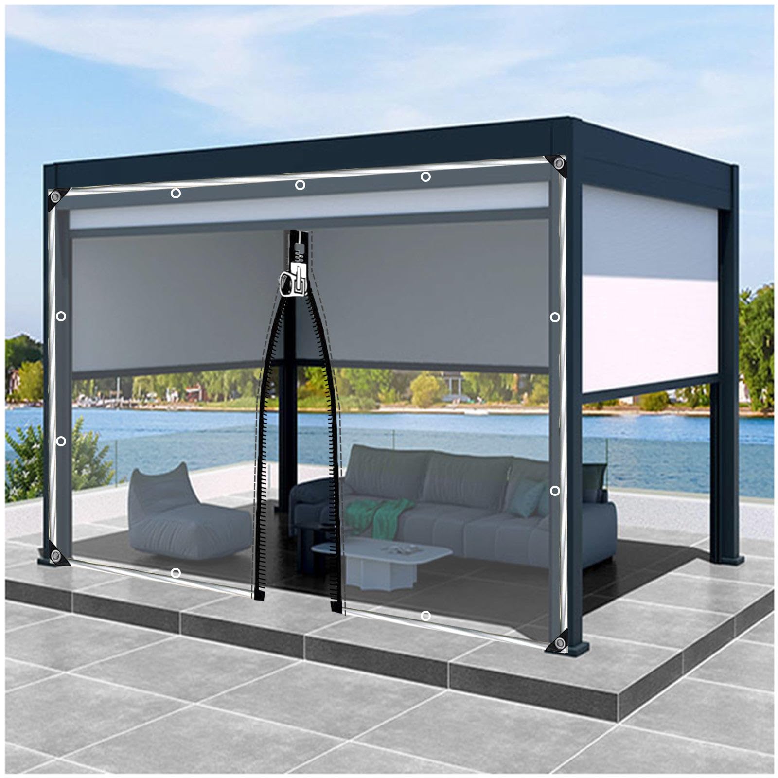 Pannelli laterali impermeabili per esterni pergolati 0,5 mm tende da terrazza trasparente+nero 6