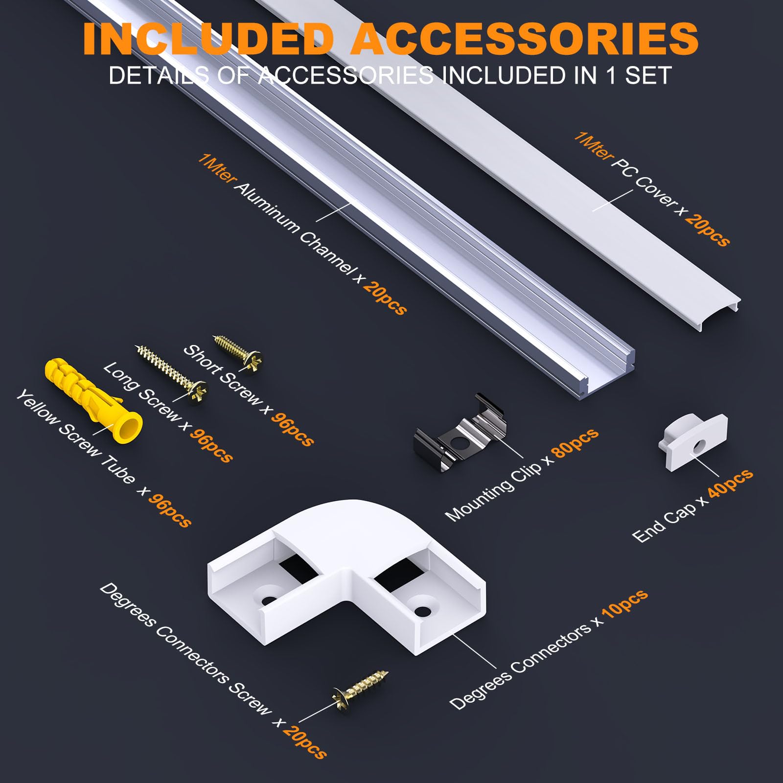 VEVOR 6-Pack 3.3 ft/1M U Shape LED Aluminum Channel, with Milky Cover, and Mounting Clips, Aluminum Profile for LED Strip Light Installations,Silver