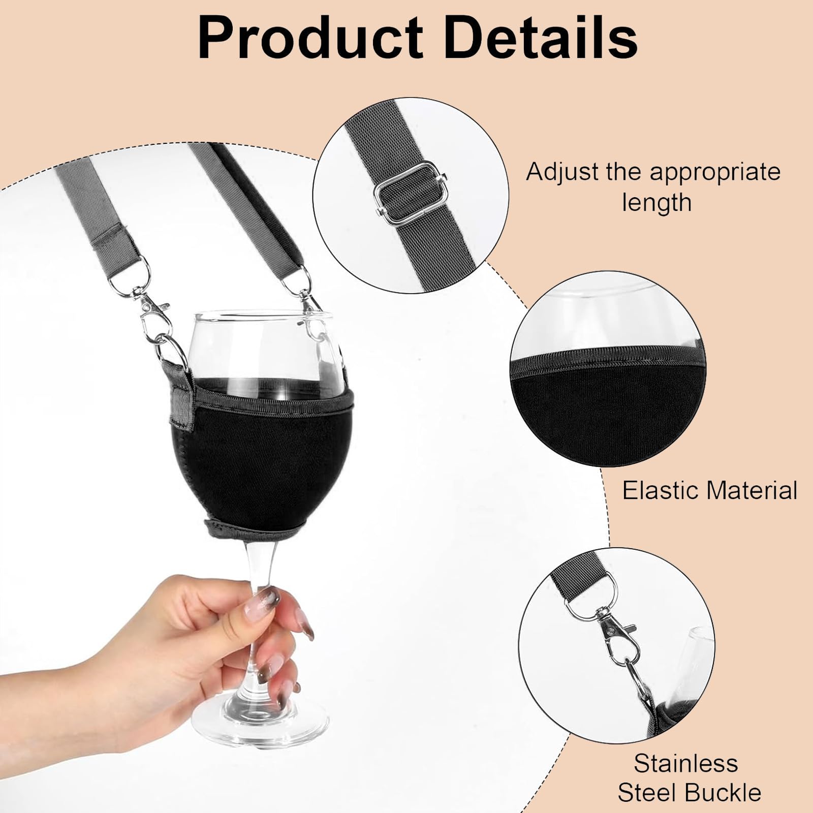 Porte-verre à Vin Autour Du Cou - Néoprène - Lanière Réglable - Pour Fêtes, Piscine, Dégustation - 10