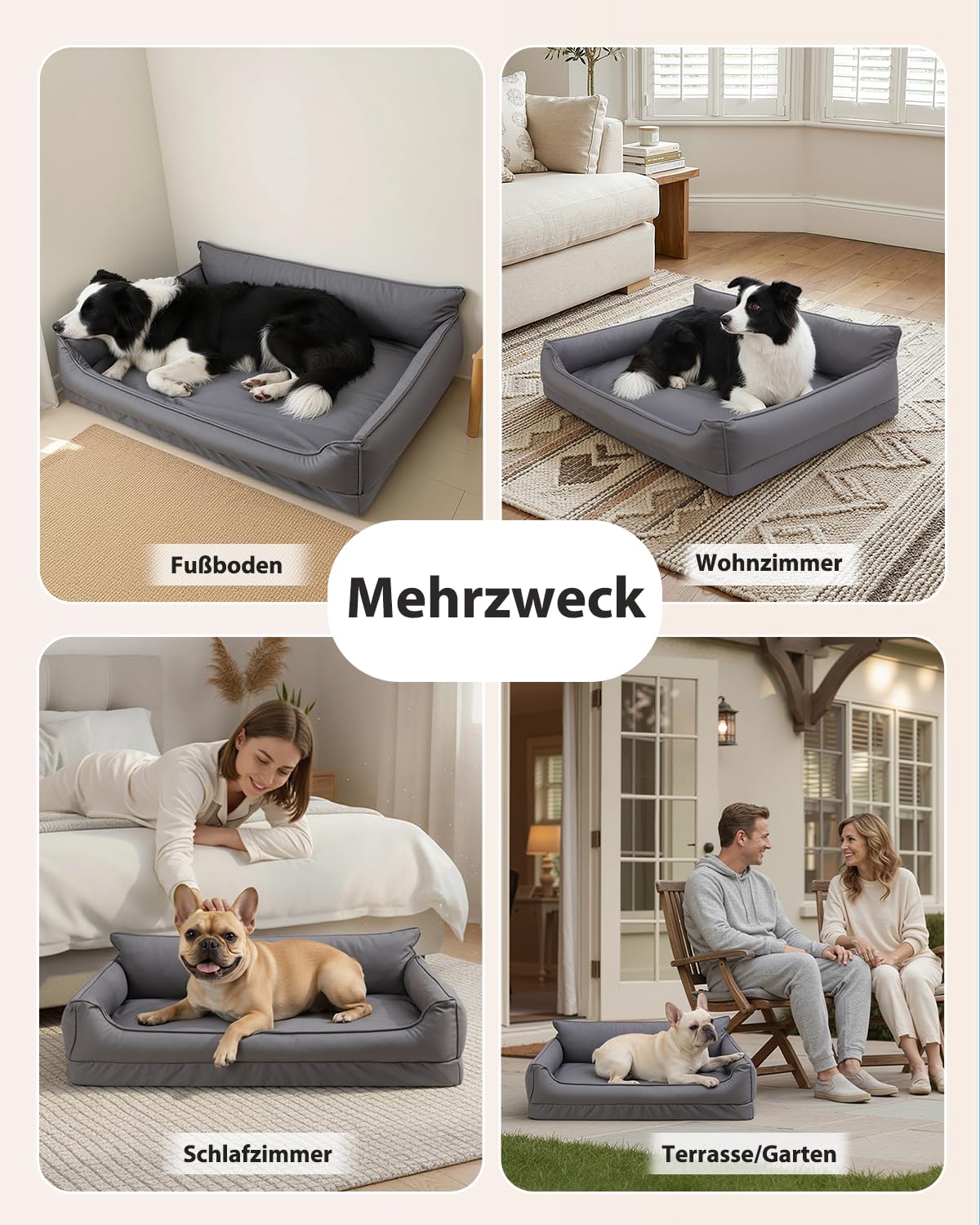 Ortopédica Cama Perro Medianos, Sofá Perro de Cuero Sintético Impermeable–91x68 cm, Espuma de Huevo, Cama para Perros Desenfundable y Lavable, Colchon Perro Antideslizante, Gris