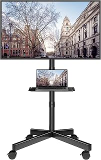 BONTEC Mobile TV Stand with Tilt & Wheels for 23-60 Inch TVs, Rolling Cart Holds 88 lbs, VESA 400x400, Adjustable Shelf