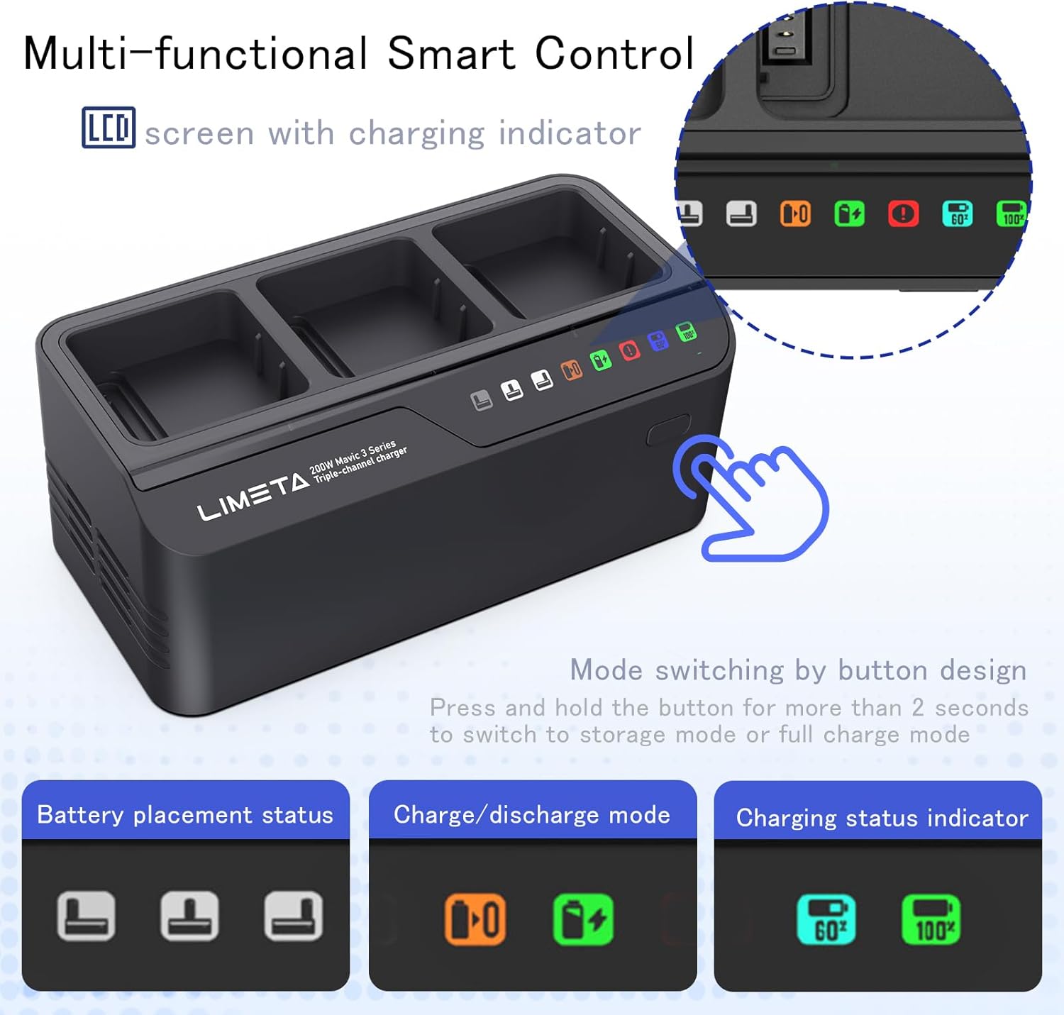 LIMETA Mavic 3 Battery Charger for DJI Mavic 3 pro Enterprise Classic Cine Thermal Drone Battery Pack 200W Fast Charging Station Hub with Charge Discharge Storage