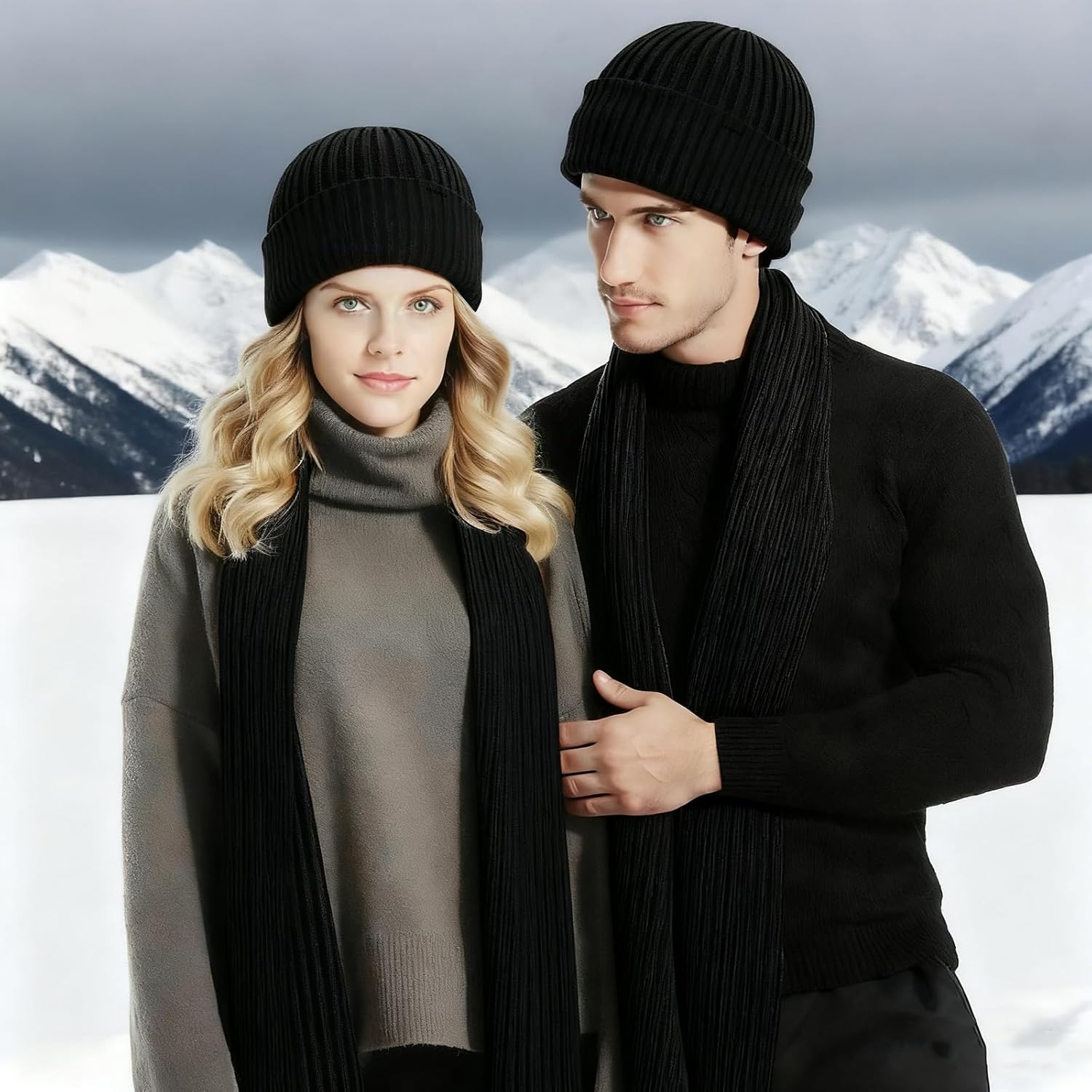 Mens Winter Beanie Hats Scarf for Men with Touchscreen Gloves, Warm Long Scaves Fleece Lined Hats Knit Gloves Set Gifts - Image 7