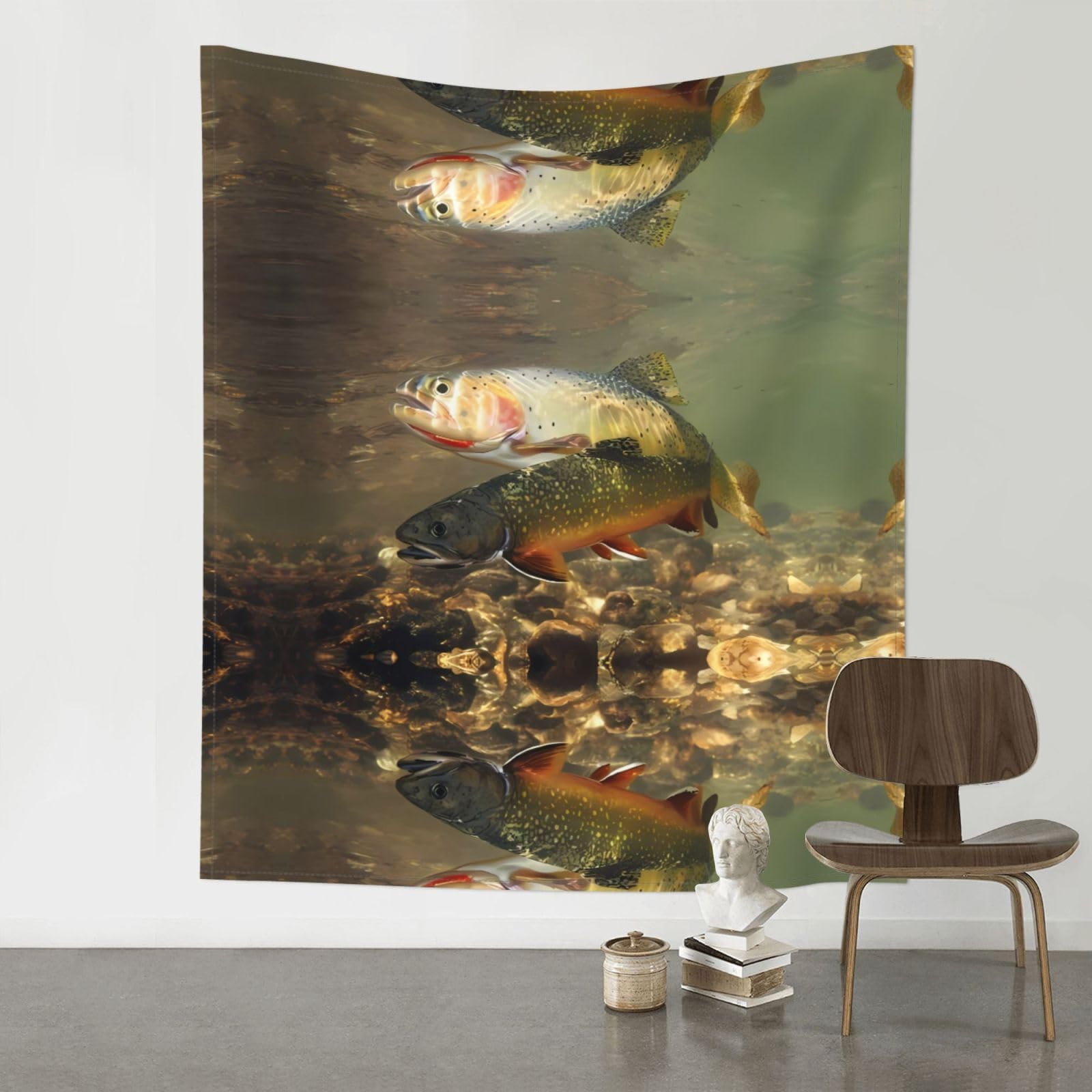 YYHWHJDE Brook Trout Fly Fishing Prints 60x51in Wall Tapestry – High-Grade Polyester Throw for Dorm, Beach & Home Decor