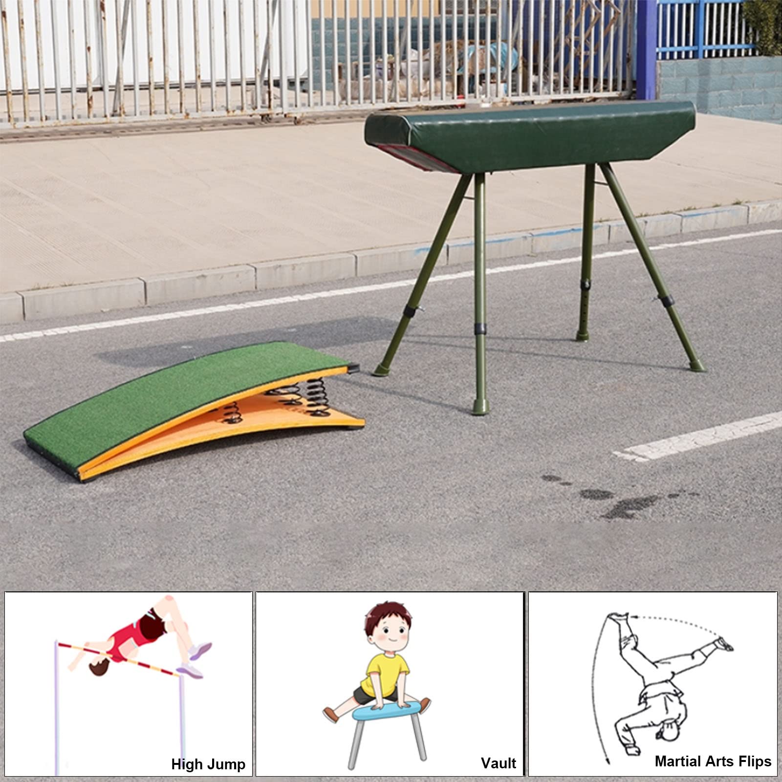 trampolina gimnastyczna dla dorosłych i dzieci, wytrzymały sprzęt pomocniczy, elastyczna deska z 9 sprężynami, do treningu sztuk walki, rozmiar 60 x 120 cm