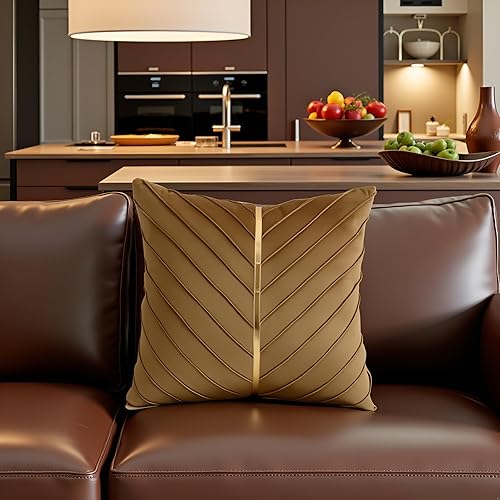 Miniatura 7 de Tosleo Fundas de almohada de terciopelo marrón de 18 x 18 pulgadas, paquete de 2 con fundas de almohada decorativas de cuero dorado para sofá,