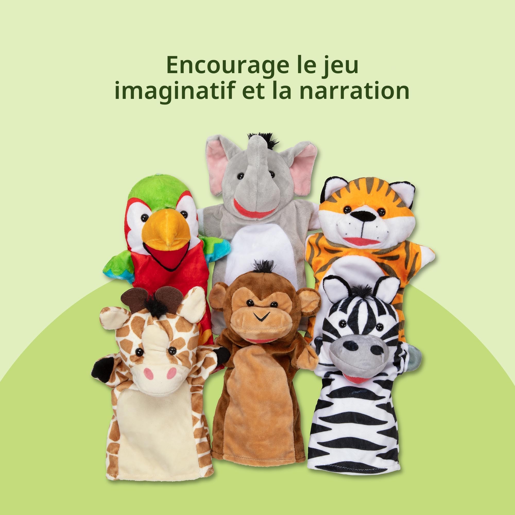 Melissa & Doug - 6 Marionnettes Thème Animaux Safari - Marionnettes À Mains pour Enfant - Peluche Jeu De Rôle - Jouet D'Activité, De Développement Et d'apprentissage - Cadeau Enfant 2 Ans Et +
