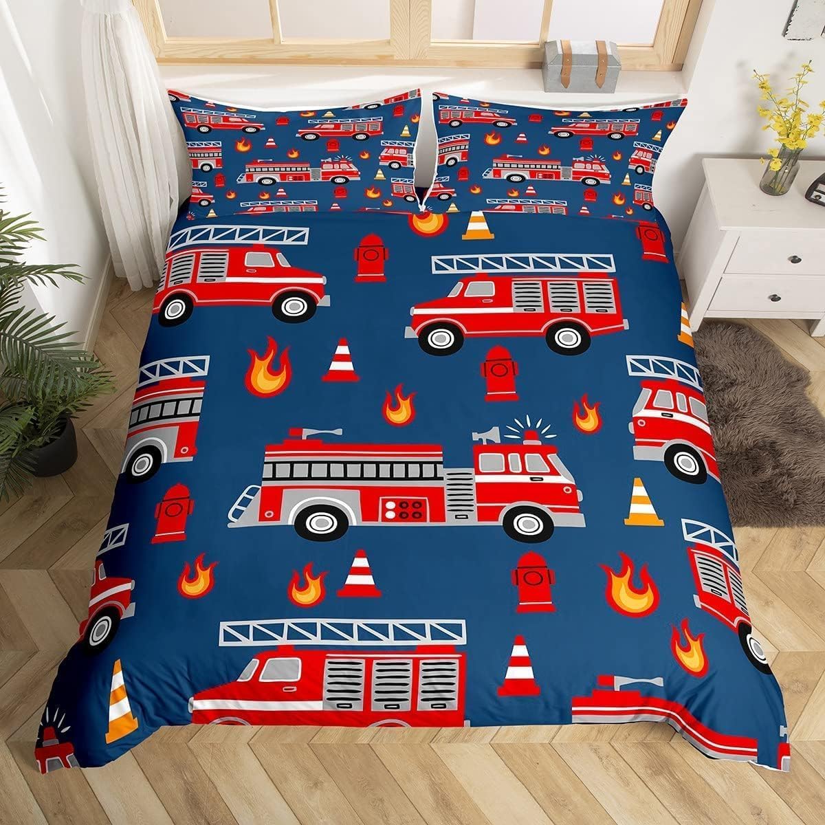 Housse de couette camion de pompiers 220x240 parure de lit adulte douce impression 3D