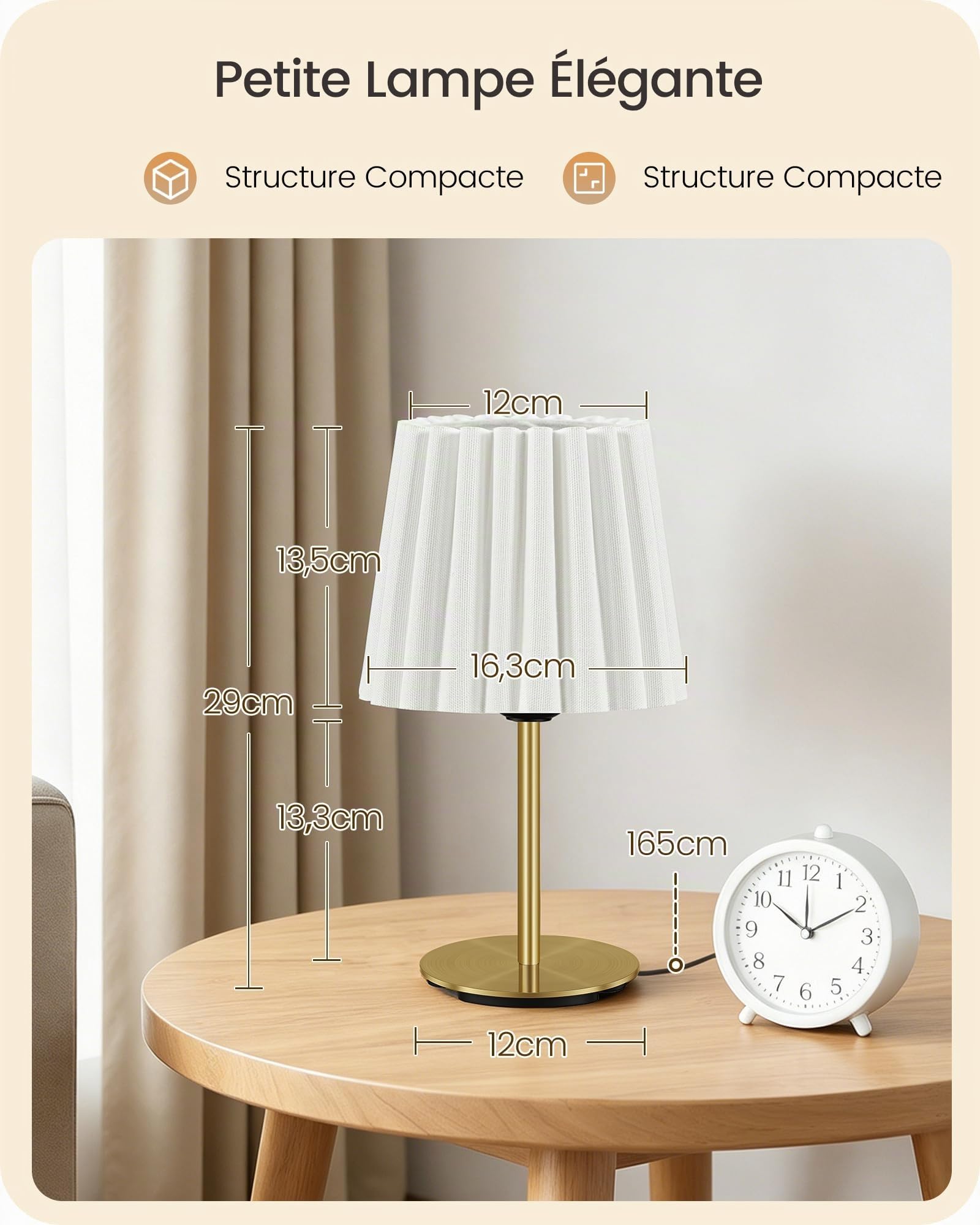 Petite Lampe de Chevet Lot de 2, Abat-Jour Blanc et Or
