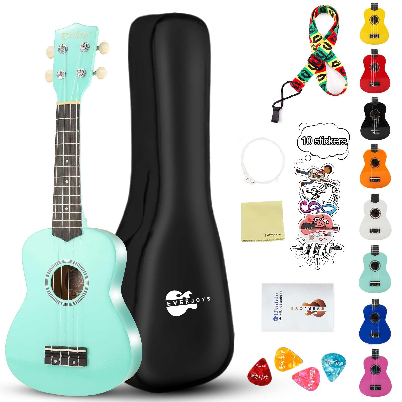 Soprano Ukulele Beginner Kit for Kids Adult Student w/Free Online Lesson 21 Inch Ukelele Gig Bag Strap String Stickers Pick Polishing Cloth