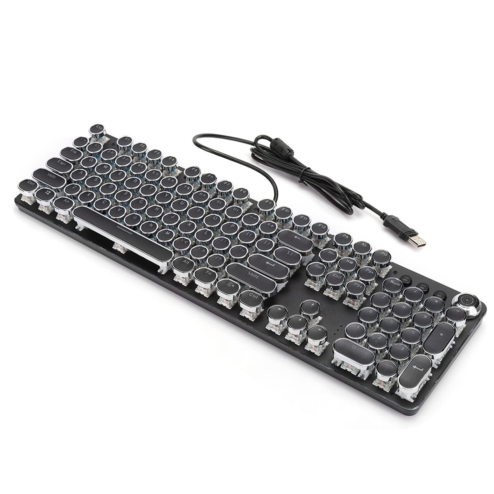 Tastiera Meccanica, Tastiera da Gioco Cablata USB a 104 Tasti, Copritasti Rotondi con Pannello in Metallo, Tastiera retrò in Stile Macchina da Scrivere con Retroilluminazione per Desktop, Laptop