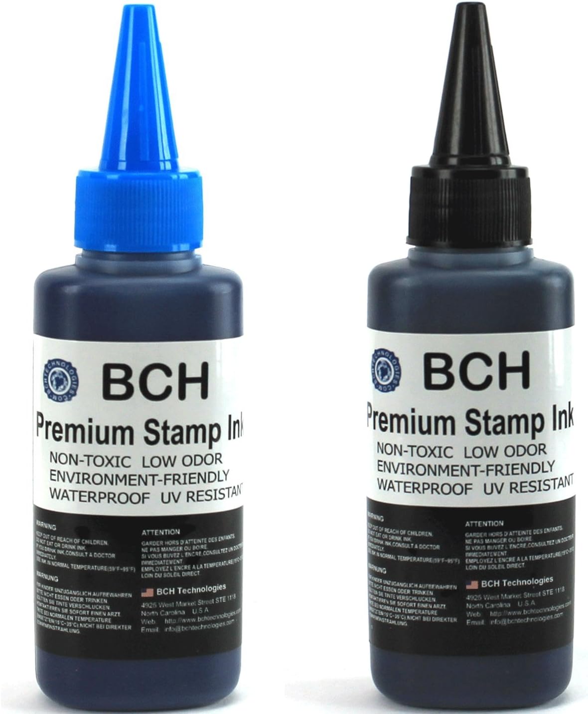 Blue and Black Combo Stamp Ink Refill by BCH - Premium Grade -2.5 oz (75 ml) Ink Per Bottle