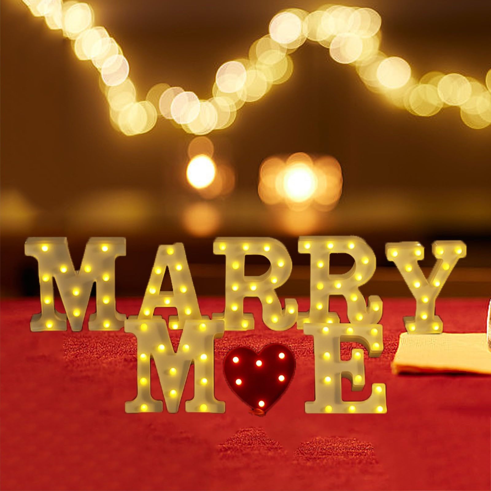 Lampada LED MARRY ME Luminosa 22 Cm – Lettere Decorate A Batteria, Perfetta Per Nozze, Compleanni E Vetrine