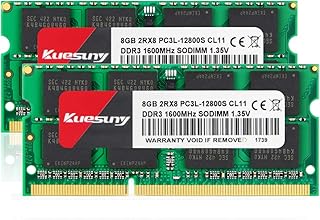 Kuesuny 16GB KIT (2X8GB) DDR3/DDR3L 1600MHz Sodimm Ram PC3/PC3L-12800S PC3/PC3L-12800 1.5V/1.35V CL11 204 Pin 2RX8 Dual Rank Non-ECC Unbuffered Memory Ram Ideal for Notebook Laptop Upgrade
