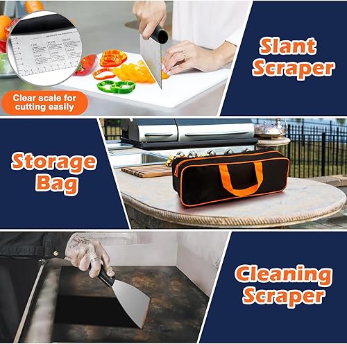 Miniatura 6 de Joyfair - Juego de 18 accesorios para parrilla, kit de espátula de acero inoxidable para barbacoa al aire libre Teppanyaki camping, incluye cúpula