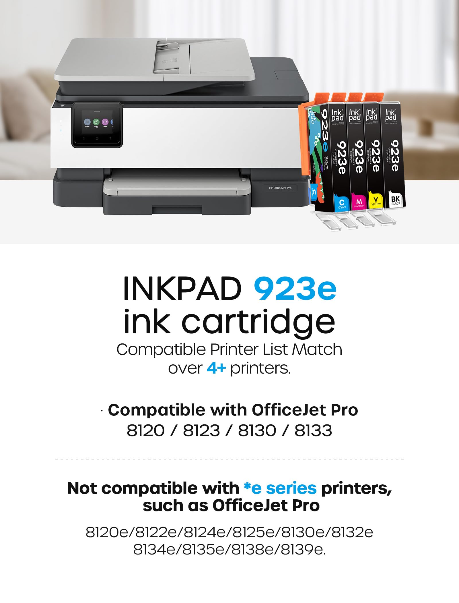 923e 923XL Lot de 4 cartouches d'encre compatibles avec 923e 923 XL pour imprimantes HP OfficeJet Pro 8120 8123 8130 8133 (BK/C/M/Y)