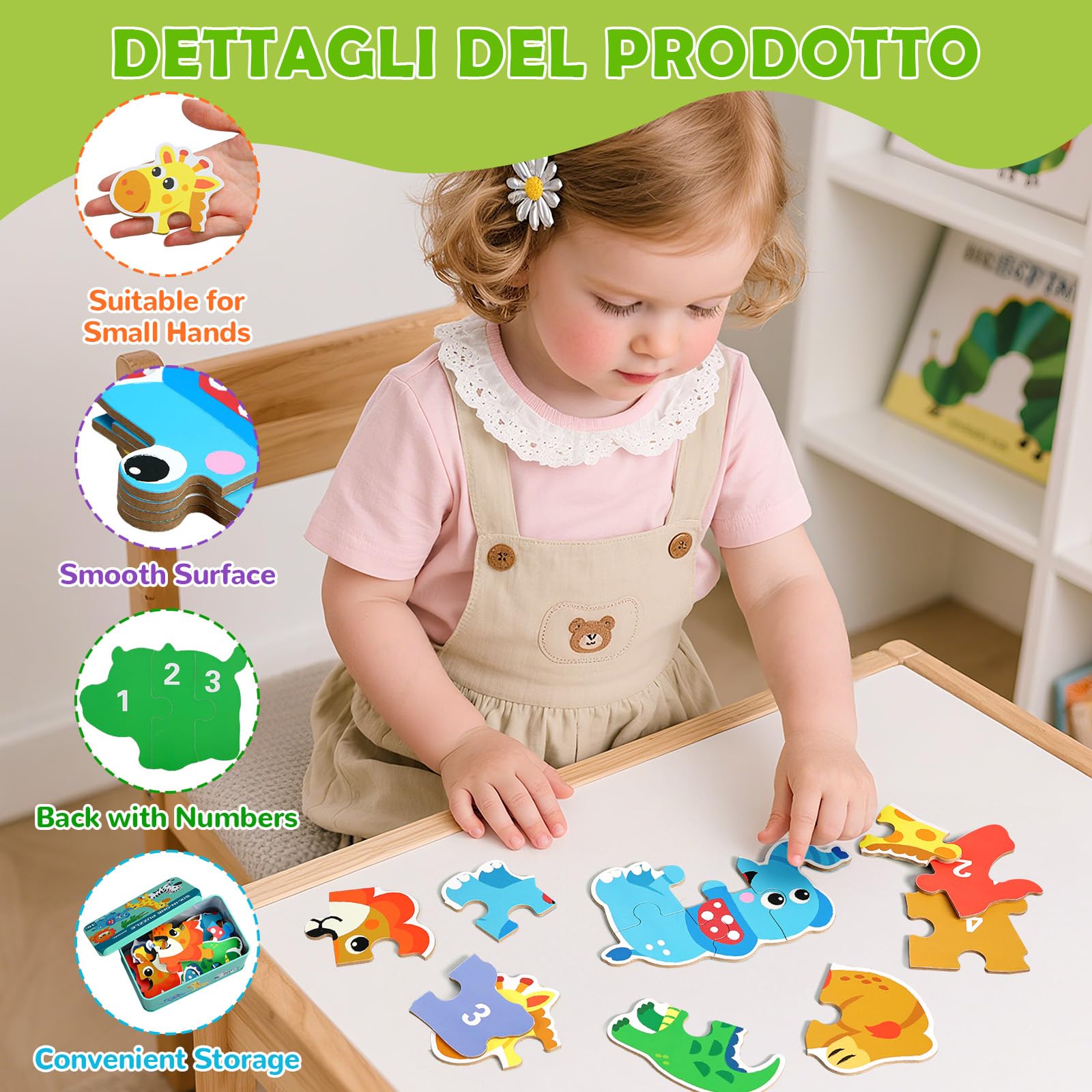 Puzzle 6 En 1 Para Niños De 3 A 5 Años – Juguete Educativo Montessori Con Animales Y Autos, Caja De Almacenamiento