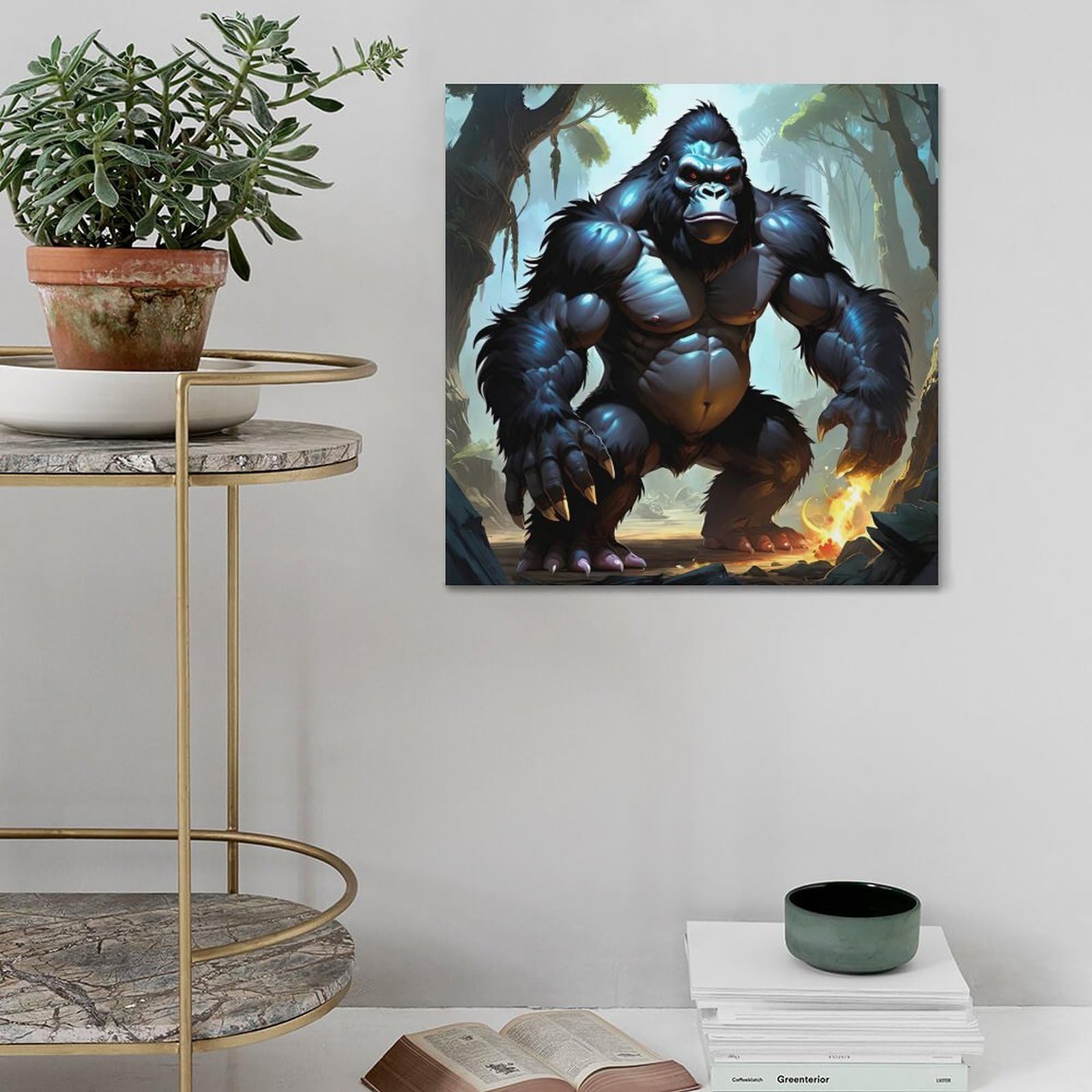XFUHB Poster con animali selvatici a forma di scimpanzé gigante, decorativo, su tela, stampa moderna, per camera da letto, per camera da letto, 60 x 60 cm