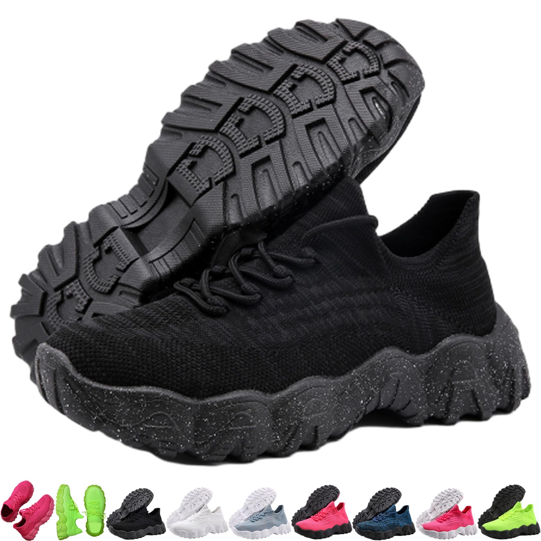 Damskie buty do biegania, lekkie sznurowane trampki z siateczką, wygodne, oddychające, po prostu przytulne, outdoorowe, na co dzień, sportowe, Czarny, 43 EU