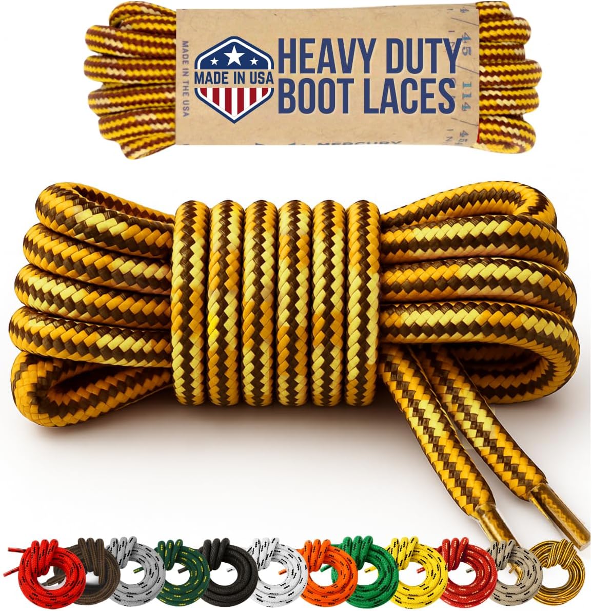 Honey Badger Boot Laces, USA Made Indestructible Shoelaces, Round Heavy Duty Bootlaces for Work & Hiking