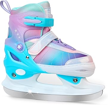Adjustable Ice Skates for Kids Boys Girls, Blades Iceskates Ages 3-12, Pink, Purple, Black, Blue Warm Ice Skating Shoes for Outdoor and Rink