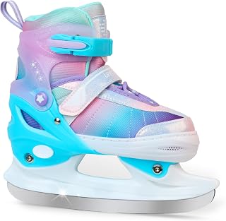 Adjustable Ice Skates for Kids Boys Girls, Blades Iceskates Ages 3-12, Pink, Purple, Black, Blue Warm Ice Skating Shoes for Outdoor and Rink