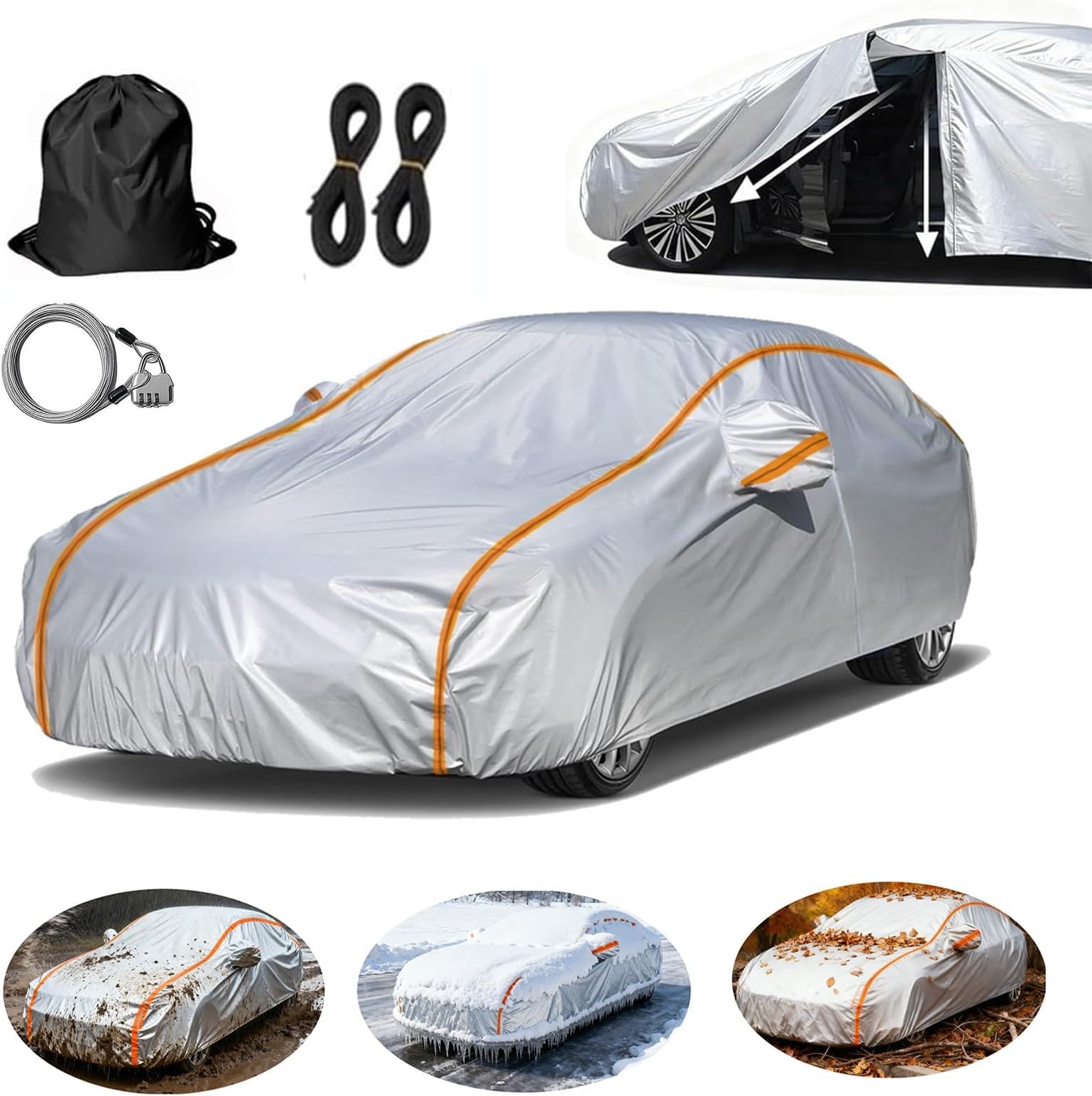 Car Covers for Outside Storage Custom Fit for Ford Everest 2015-2025, Car Cover, Waterproof Garage Cover, With Reflective Strips, Windproof Rope, And Anti-Theft Lock