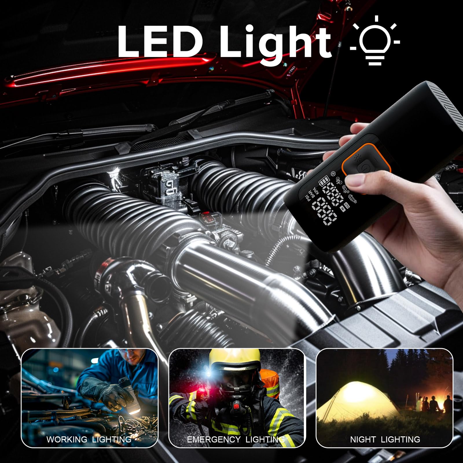 Inflador de neumáticos portátil de 200 PSI, bomba de neumáticos digital, bomba de aire inalámbrica para neumáticos de coche, apagado automático, luz LED, compresor de aire eléctrico para automóviles