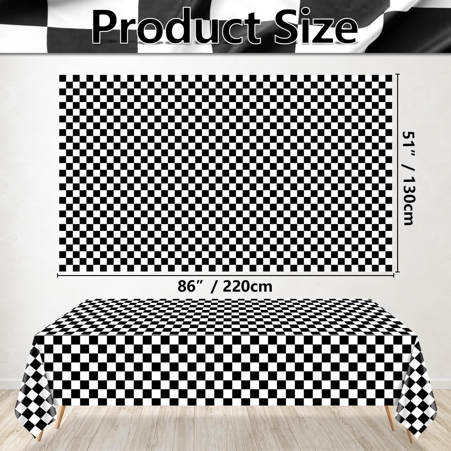 4 Pcs Race Car Tablecloths, Black and White Checkered Flag Tablecover Racing Car Birthday Party Supplies for Kids Boy Car Theme Birthday Party, Two Fast Birthday Party Decorations 51 X 86in