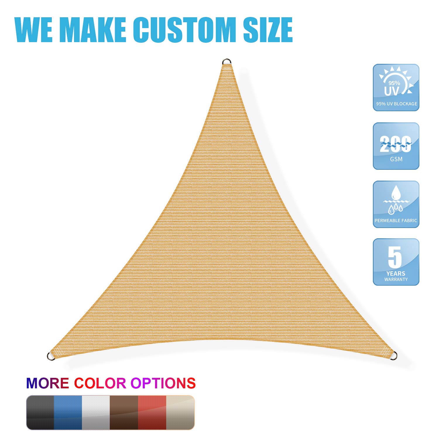 Amgo 12' x 12' x 12' Sand Beige Triangle Sun Shade Sail Outdoor Canopy Awning UPF50+ AGTAPT12, 95% UV Blockage, Water & Air Permeable, Commercial Standard Heavy Duty (We Make Custom Size)