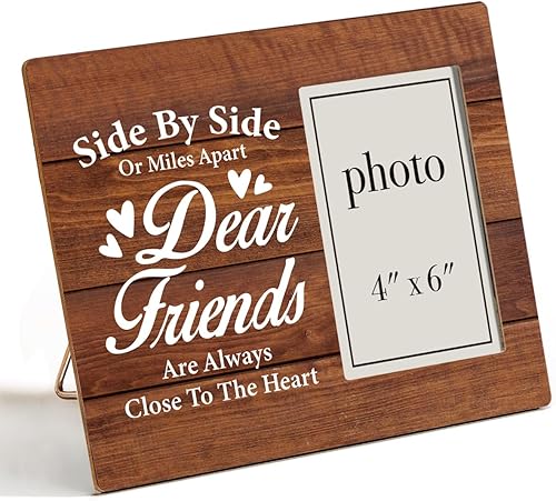Regalos de amistad para hombres, mujeres y amigos, regalos para amigos, marco de fotos de madera de la amistad para mesa o pared (para fotos de 4 x