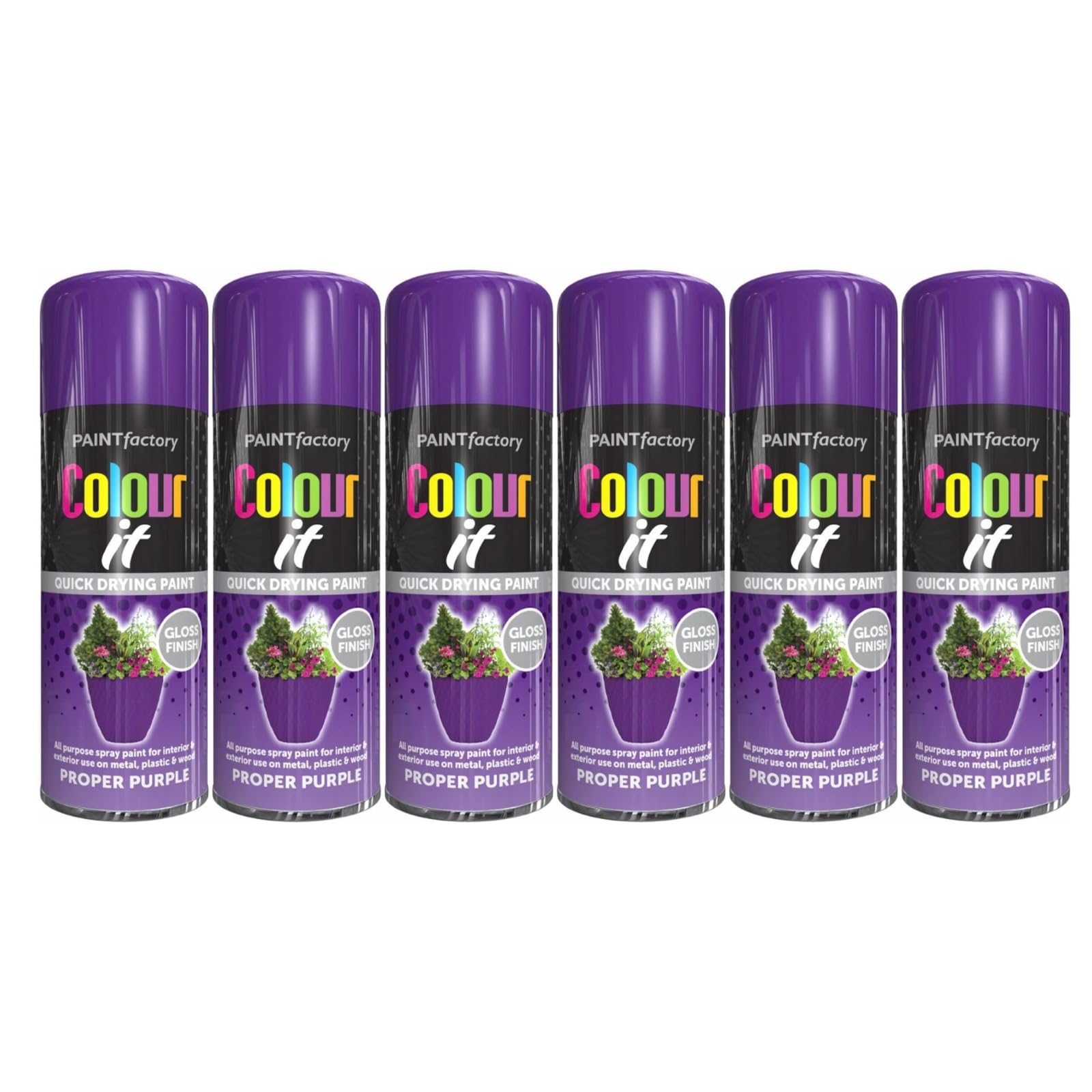 Ysamax 6Pcs All Purpose Purple Spray Paint, Gloss Finish, Aerosol Form, Fast-Drying Formula, Both Indoor And Outdoor Conditions, Long-Lasting Performance, 250Ml, (6Pcs)