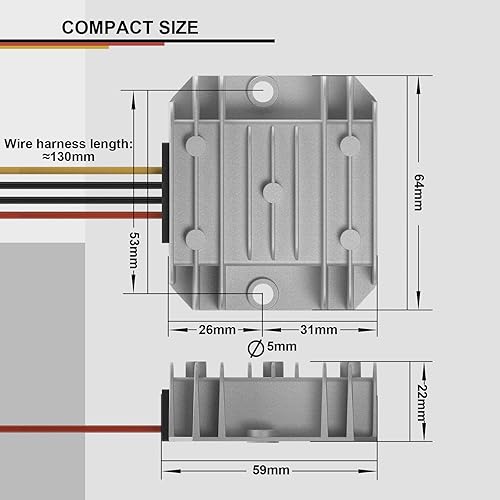 Miniatura 7 de DROK Convertidor impermeable de CC a CC Buck - Convertidor reductor de 11-90V a 5V 6A Regulador de voltaje, fuente de alimentación de 12 V, 24 V, 36
