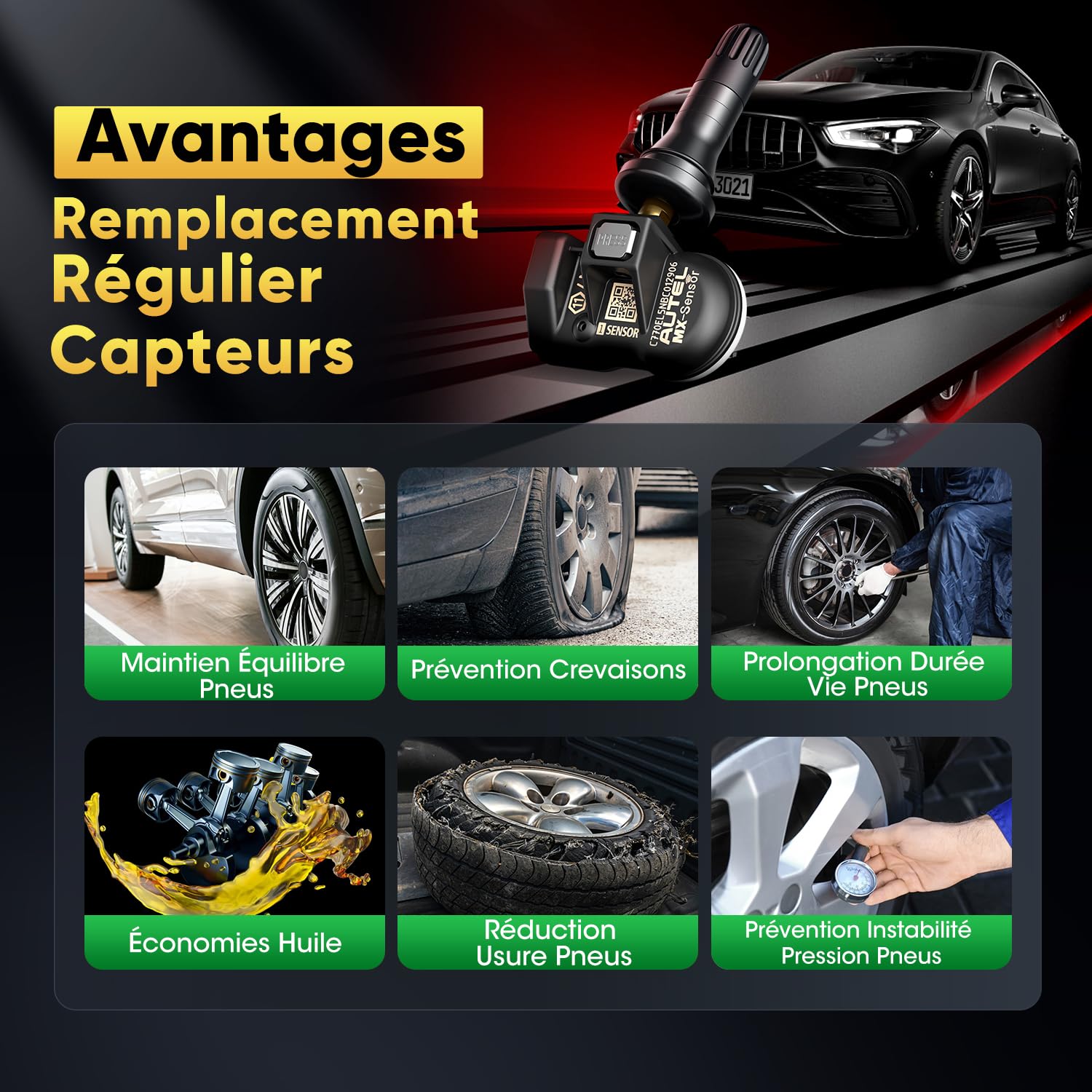 Autel TPMS Sensor 2en1 MX-Sensor, 1-Sensor Press-in Tire Pressure Monitor System Capteur, OE-Level Programmable & Clonable Wireless TPMS Sensor pour Tous Véhicules (Rubber Valve, 4PCS)
