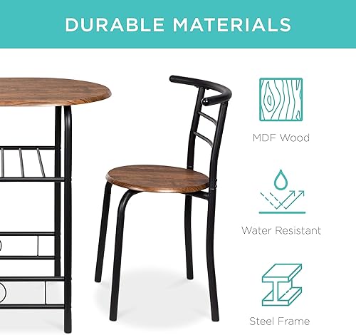 Miniatura 5 de Best Choice Products Juego de mesa redonda y silla de madera de 3 piezas para cocina, comedor, espacio compacto con marco de acero, estante de vino