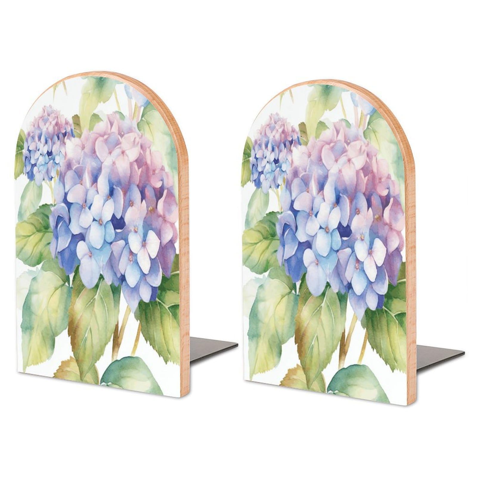Sujetalibros antideslizante y resistente Hortensia de madera con soporte metálico