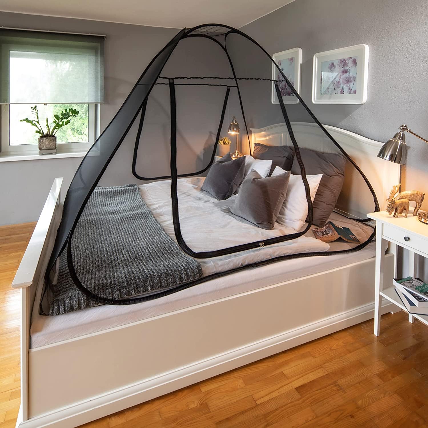 Deryan Moskitonetz Bett für 2 Personen - Faltbares Bett-Moskitonetz, Tragbares Reise-Moskitonetzzelt, Einzeltür-Moskito-Campingvorhang, 200×180 cm - Schwarz