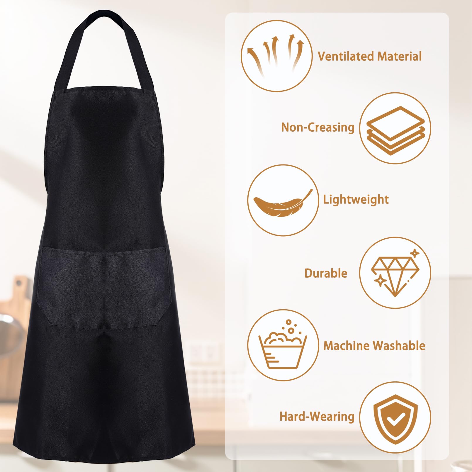 12 grembiuli neri con 2 tasche, grembiule da cucina per donne uomini chef, lavabili in lavatrice