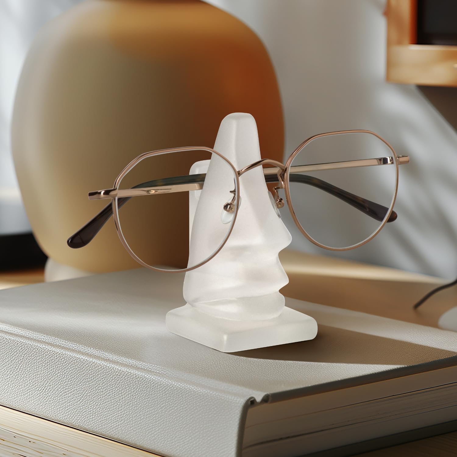 Torre & Tagus Frosted Clear Nose Eye Glasses Stand For Desk - Fun Eyeglass Stand Holder For Sunglasses & Glasses Holder for Desk, Nightstand, or Vanity in Gift-Ready Box (Leon)