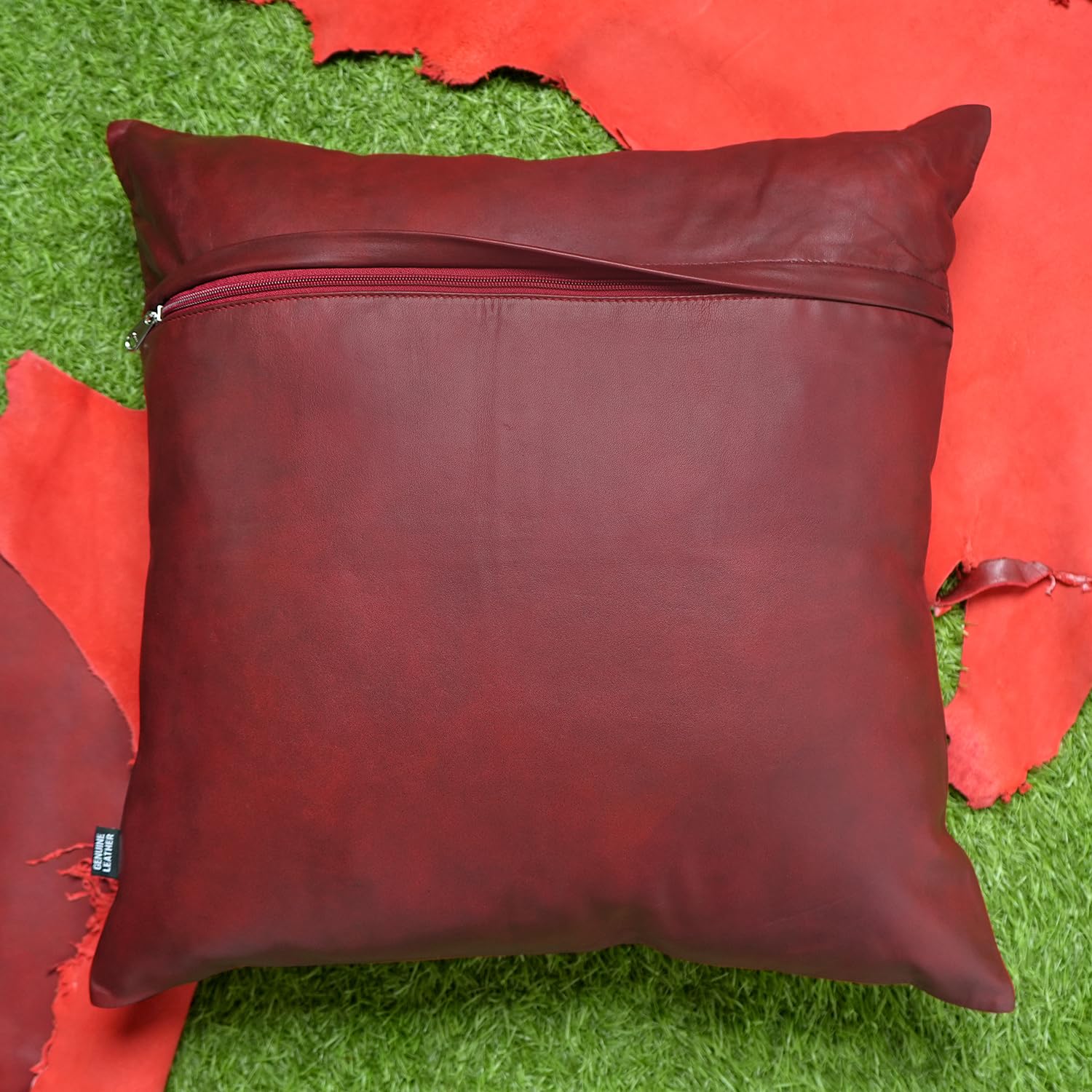 QAWACH Lambskin Leather Pillow Covers (Pack Of 2) | 22x22 Inch Decorative Throw Covers, Brown