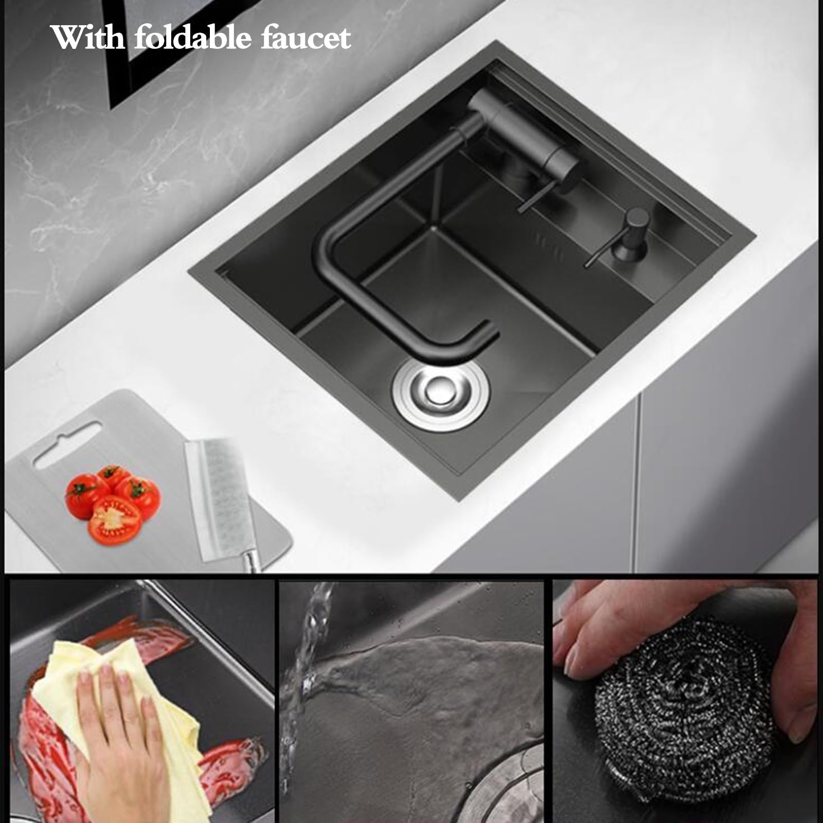 Lavello Invisibile In Acciaio Inox Coperchio Scarico Pieghevole Lavabo Da Incasso A Scomparsa Per Bar, Camper, Piccola Cucina Lavaggio Verdure (35x45'