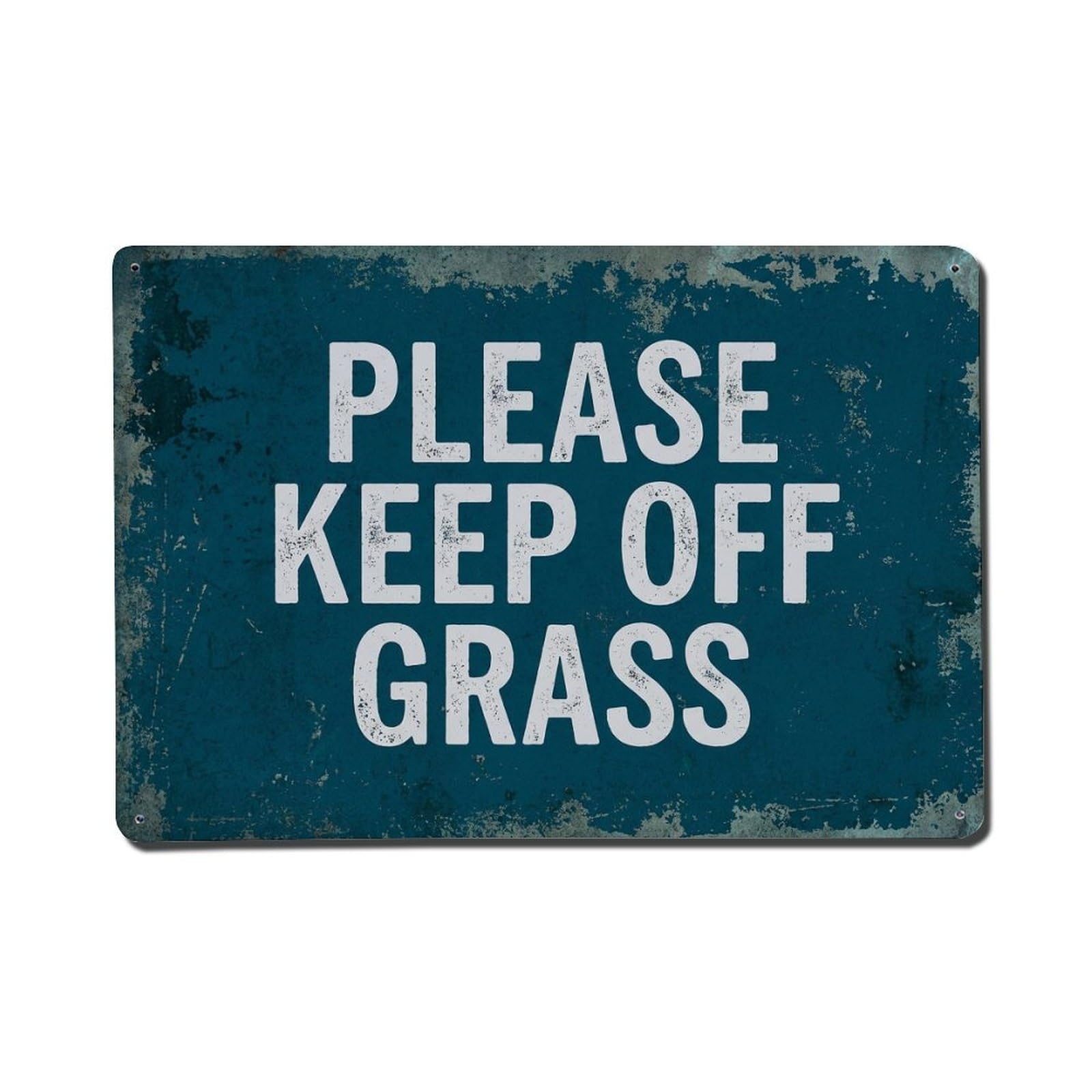 Vintage Text with Please Keep Off Grass Metal Tin Sign