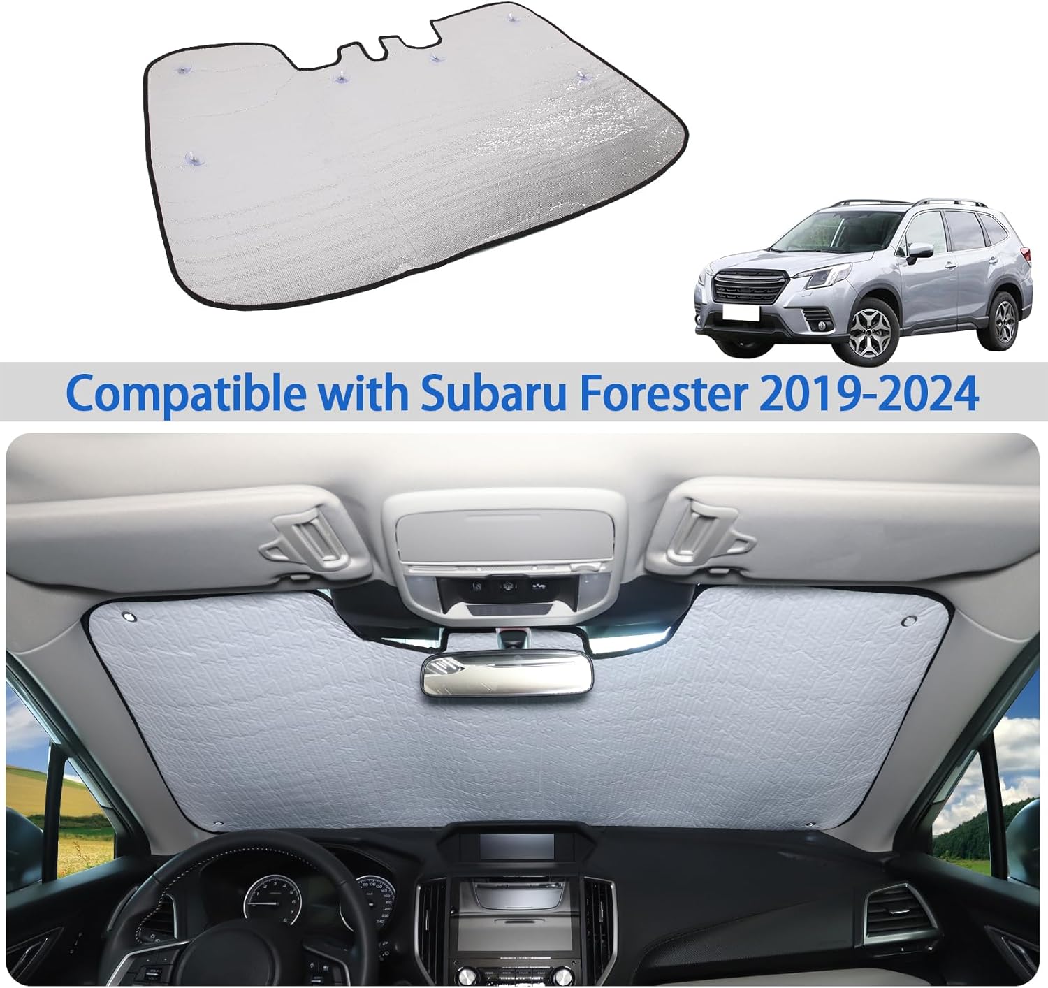 Windshield Sunshade Fit for Subaru Forester 2019-2025, Folding Car Sun Shade for Front Window, Auto Sun Protection Visors Blocks UV Rays and Keeps Vehicle Cool