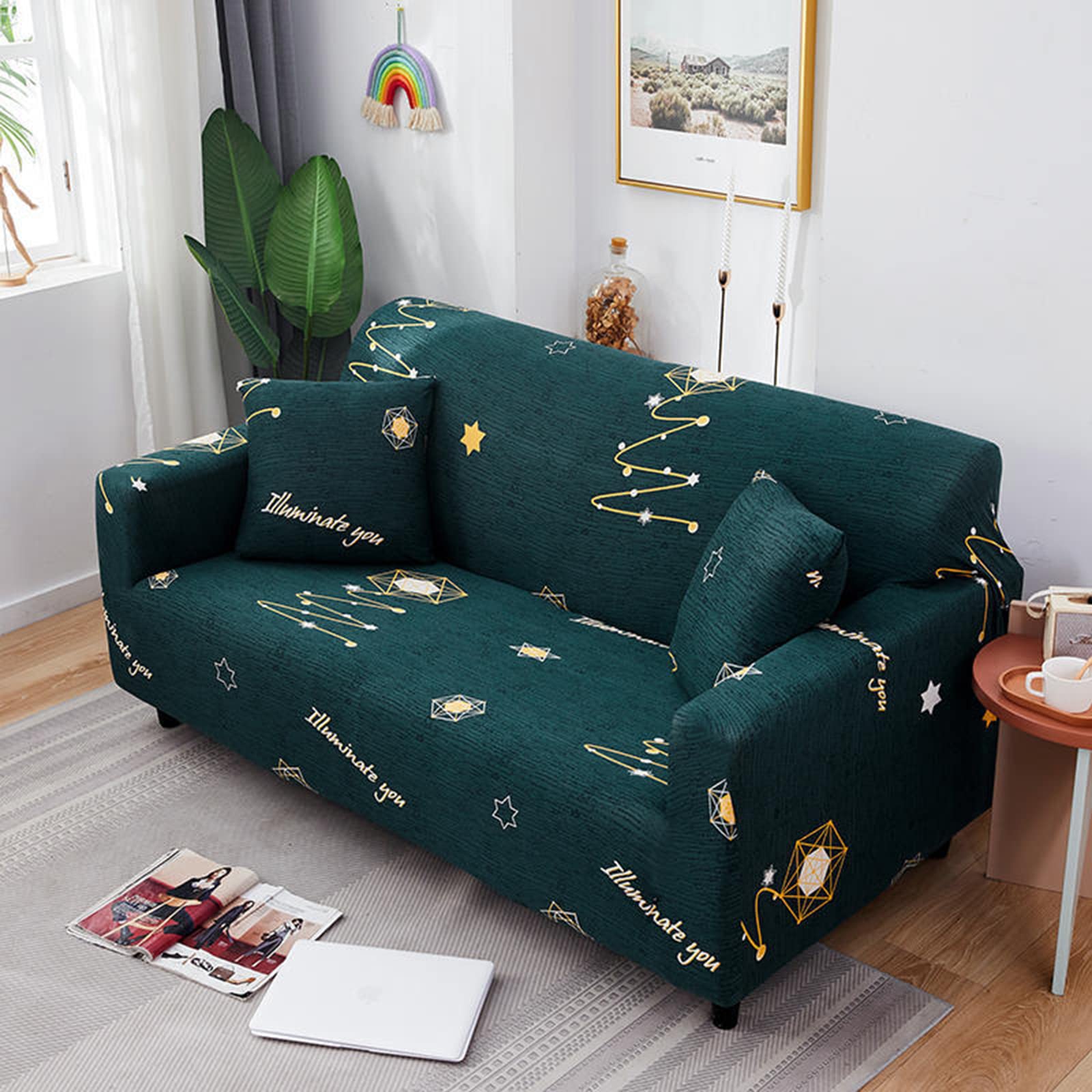 Housse de canapé extensible 4 places au motif moderne J pour salon
